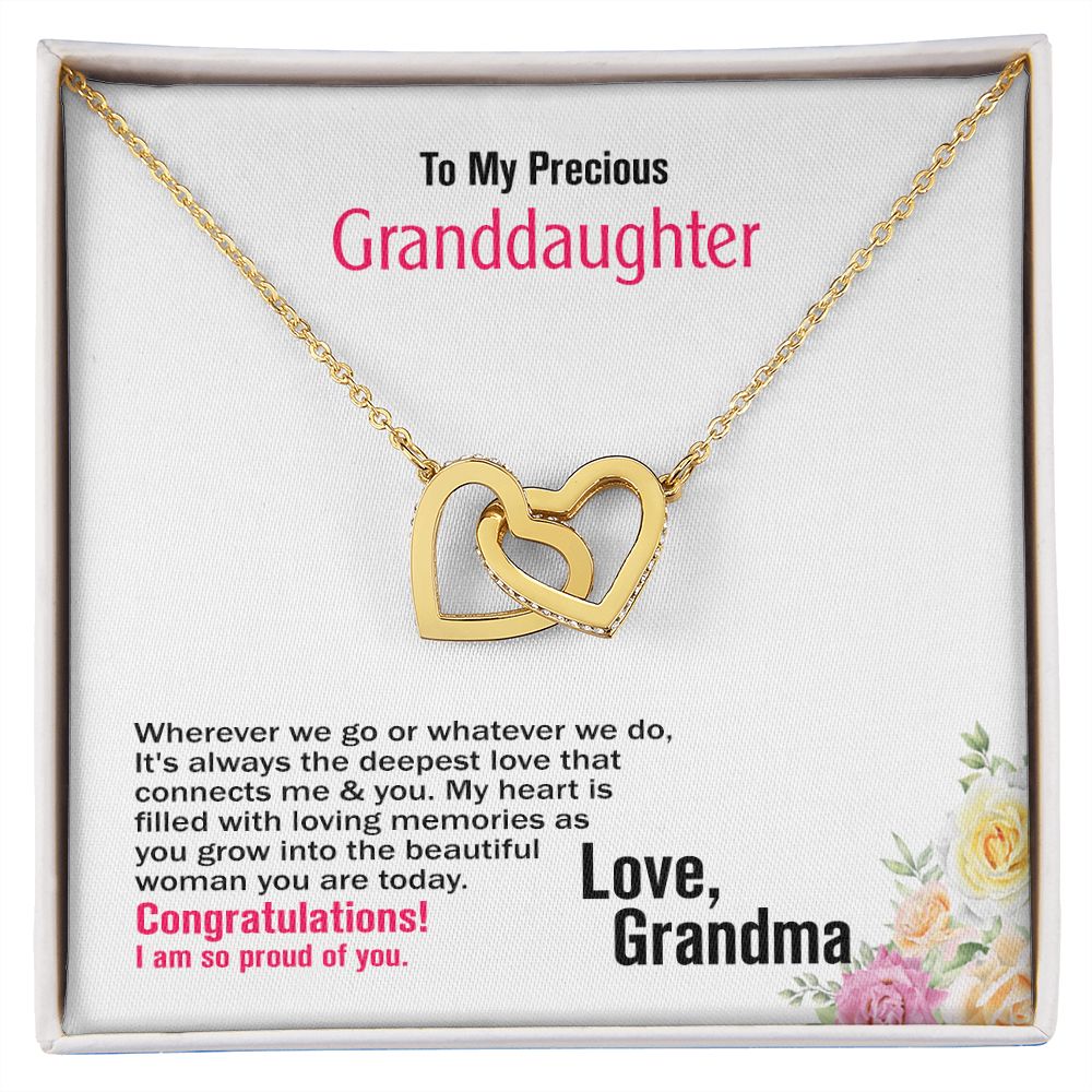 To My Precious Granddaughter, Love Grandma, Interlocking Hearts Necklace, Jewelry, Gift - YERTIZZ.COM