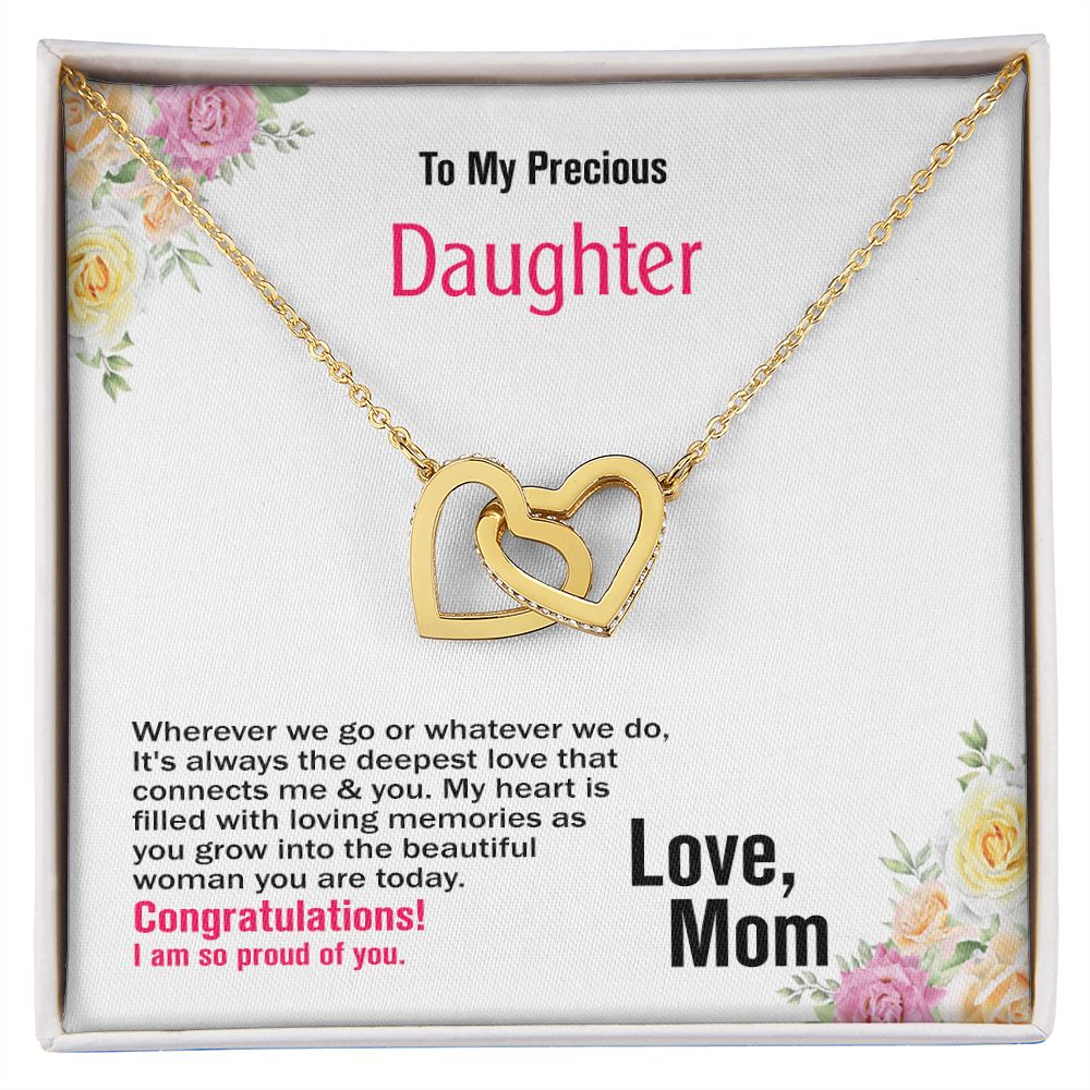 To My Precious Daughter, Love Mom, Interlocking Hearts Necklace, Jewelry Gift
