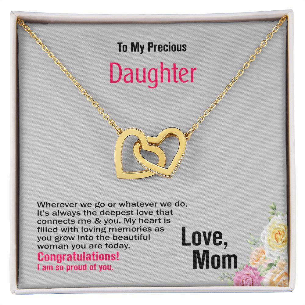 To My Precious Daughter, Love Mom, Interlocking Hearts Necklace, Jewelry Gift