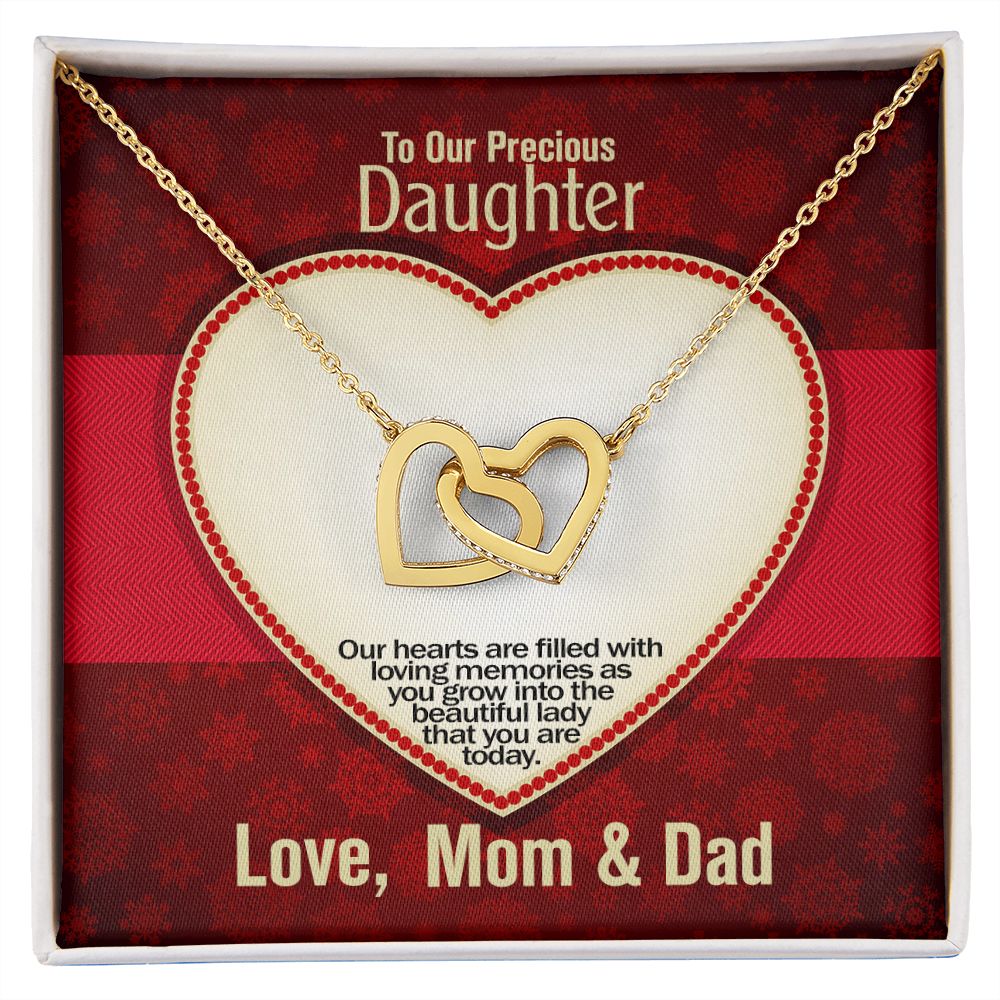 To Our Precious Daughter, Love Mom & Dad, Interlocking Hearts Necklace, Jewelry, Gift - YERTIZZ.COM