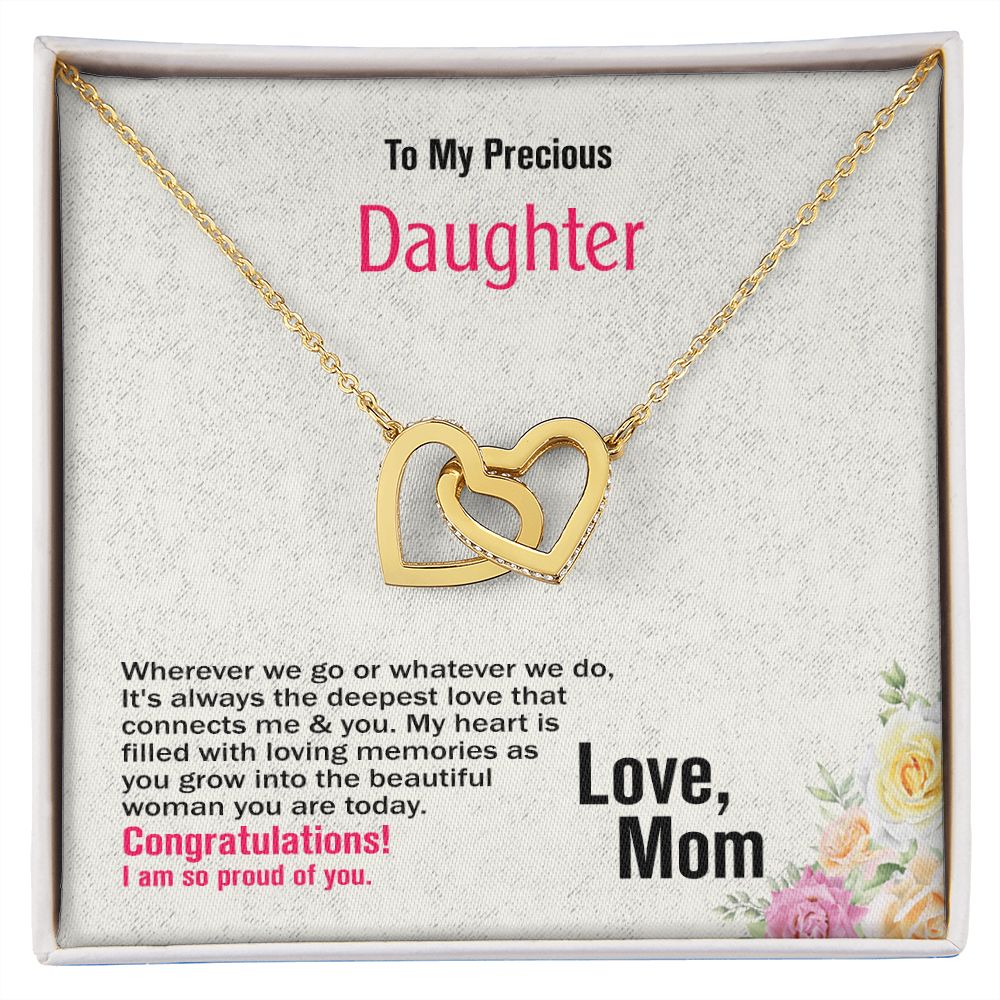 To My Precious Daughter, Love Mom, Interlocking Hearts Necklace, Jewelry Gift