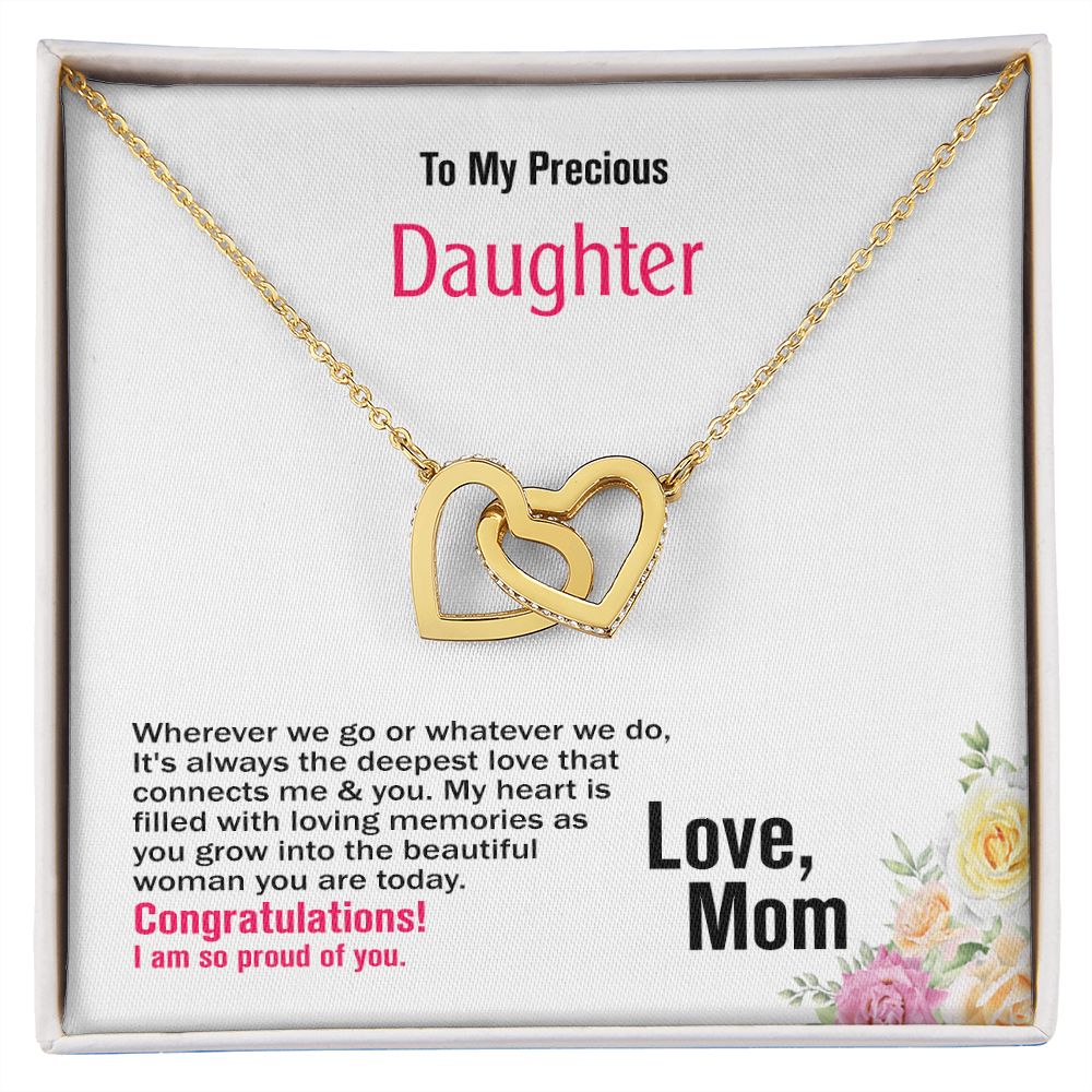 To My Precious Daughter, Love Mom, Interlocking Hearts Necklace, Jewelry Gift