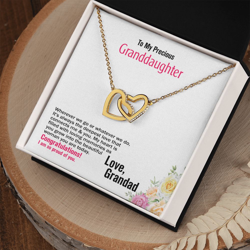 To My Precious Granddaughter, Love Grandad, Interlocking Hearts Necklace, Jewelry Gift - YERTIZZ.COM