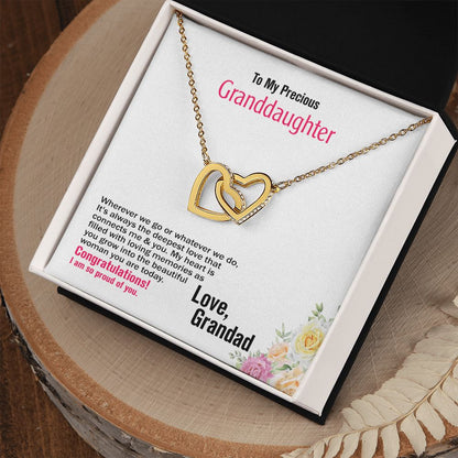 To My Precious Granddaughter, Love Grandad, Interlocking Hearts Necklace, Jewelry Gift - YERTIZZ.COM