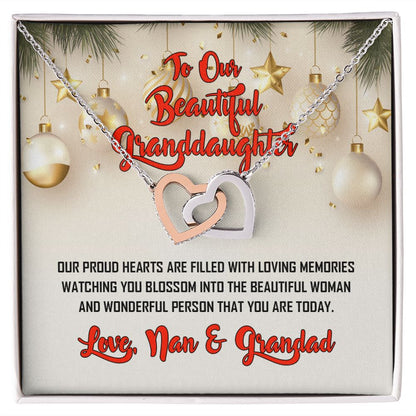 To Our Beautiful Granddaughter, Love Nan & Grandad, Interlocking Hearts Necklace - YERTIZZ.COM