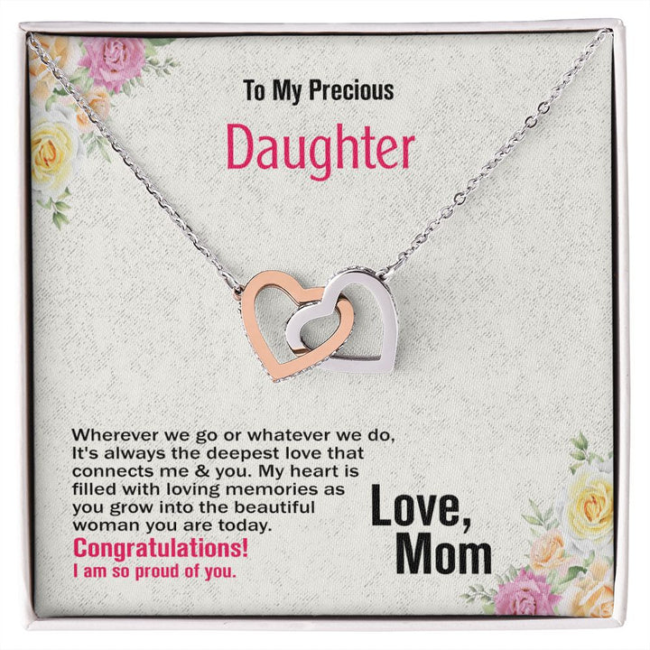 To My Precious Daughter, Love Mom, Interlocking Hearts Necklace, Jewelry Gift