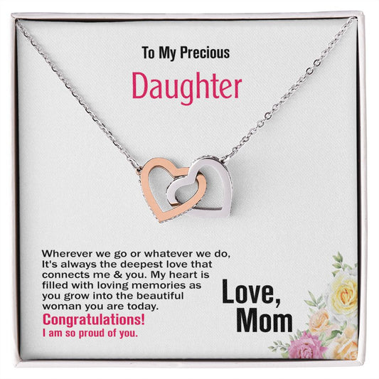 To My Precious Daughter, Love Mom, Interlocking Hearts Necklace, Jewelry Gift