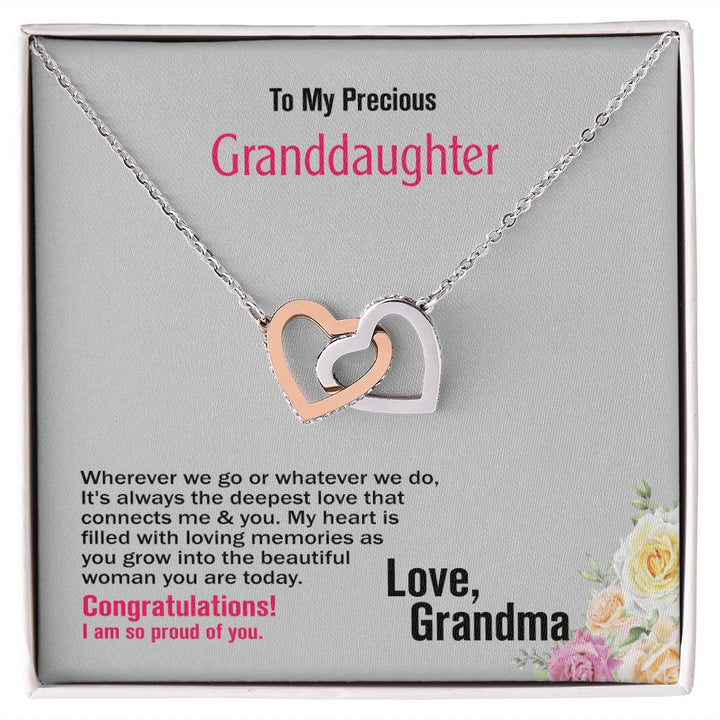 To My Precious Granddaughter-Love Grandma, Interlocking Hearts Necklace, Jewelry Gift - YERTIZZ.COM