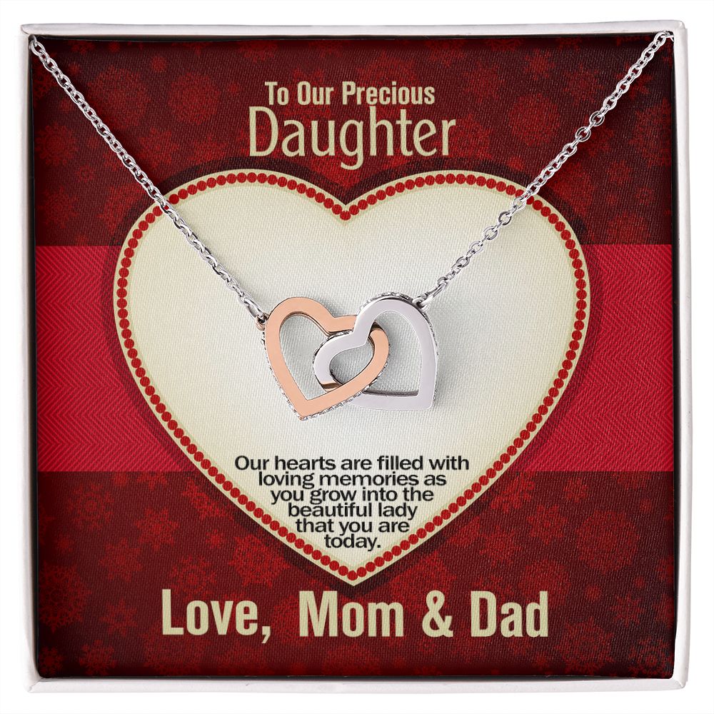 To Our Precious Daughter, Love Mom & Dad, Interlocking Hearts Necklace, Jewelry, Gift - YERTIZZ.COM