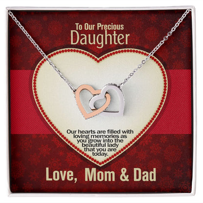 To Our Precious Daughter, Love Mom & Dad, Interlocking Hearts Necklace, Jewelry, Gift - YERTIZZ.COM