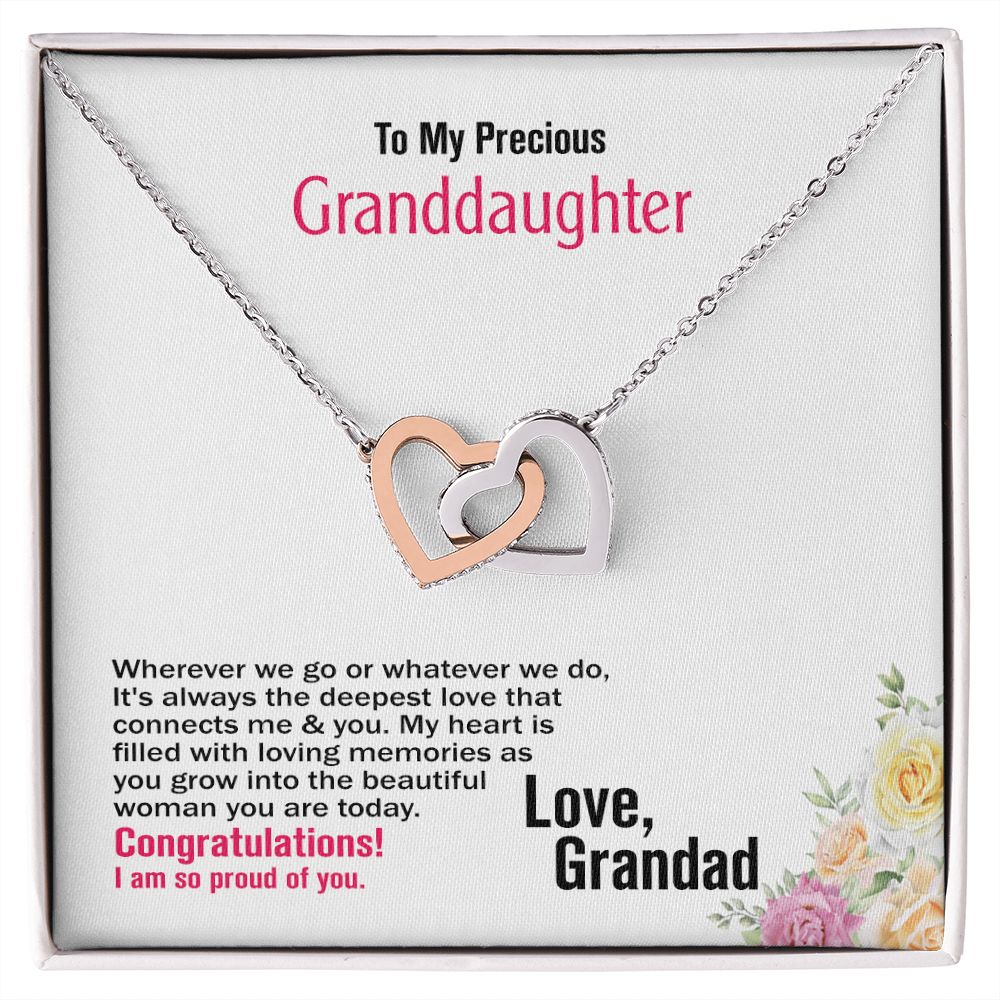 To My Precious Granddaughter, Love Grandad, Interlocking Hearts Necklace, Jewelry Gift - YERTIZZ.COM