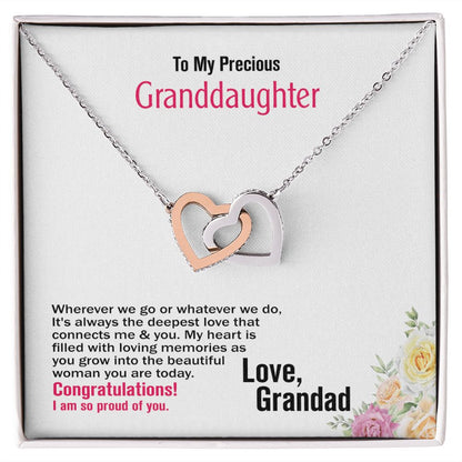 To My Precious Granddaughter, Love Grandad, Interlocking Hearts Necklace, Jewelry Gift - YERTIZZ.COM
