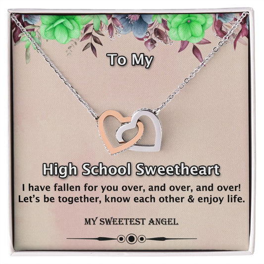 Interlocking  Hearts Necklace, Sweetheart, High School Sweetheart