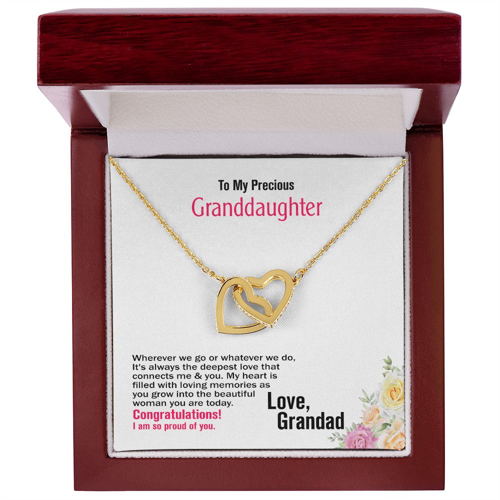 To My Precious Granddaughter, Love Grandad, Interlocking Hearts Necklace, Jewelry Gift - YERTIZZ.COM
