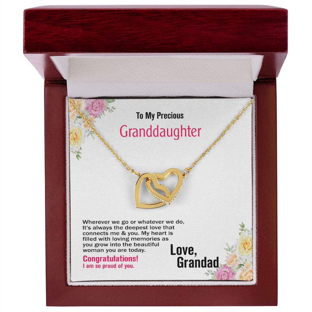 To My Precious Granddaughter, Love Grandad, Interlocking Hearts Necklace, Jewelry Gift - YERTIZZ.COM