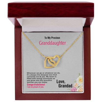 To My Precious Granddaughter, Love Grandad, Interlocking Hearts Necklace, Jewelry Gift - YERTIZZ.COM