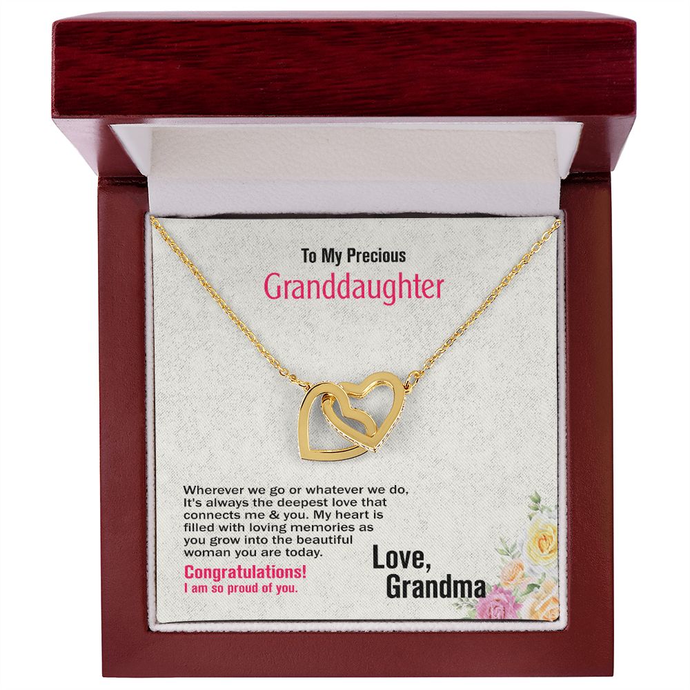 To My Precious Granddaughter, Love, Grandma, Interlocking Hearts Necklace, Jewelry Gift - YERTIZZ.COM