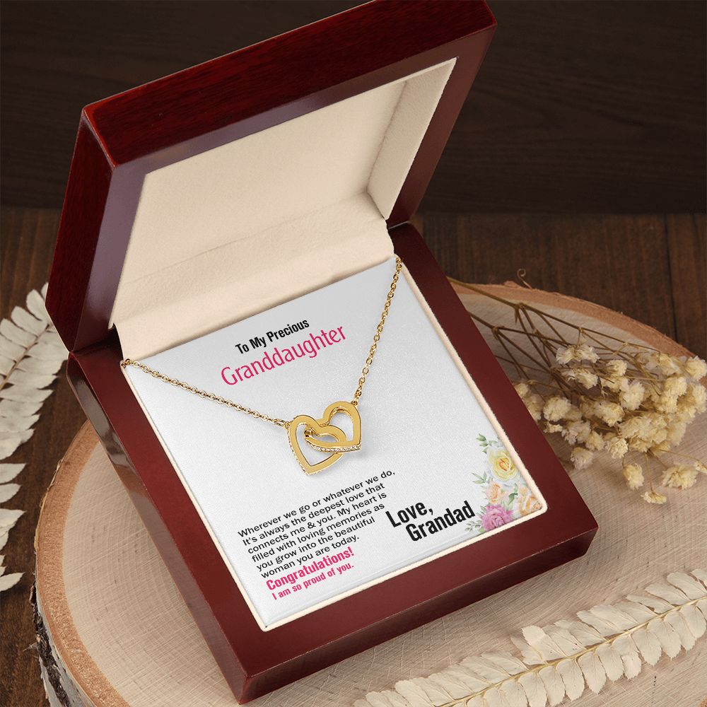 To My Precious Granddaughter, Love Grandad, Interlocking Hearts Necklace, Jewelry Gift - YERTIZZ.COM