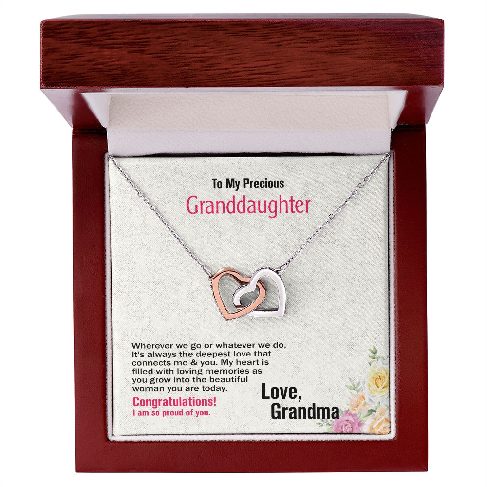 To My Precious Granddaughter, Love, Grandma, Interlocking Hearts Necklace, Jewelry Gift - YERTIZZ.COM