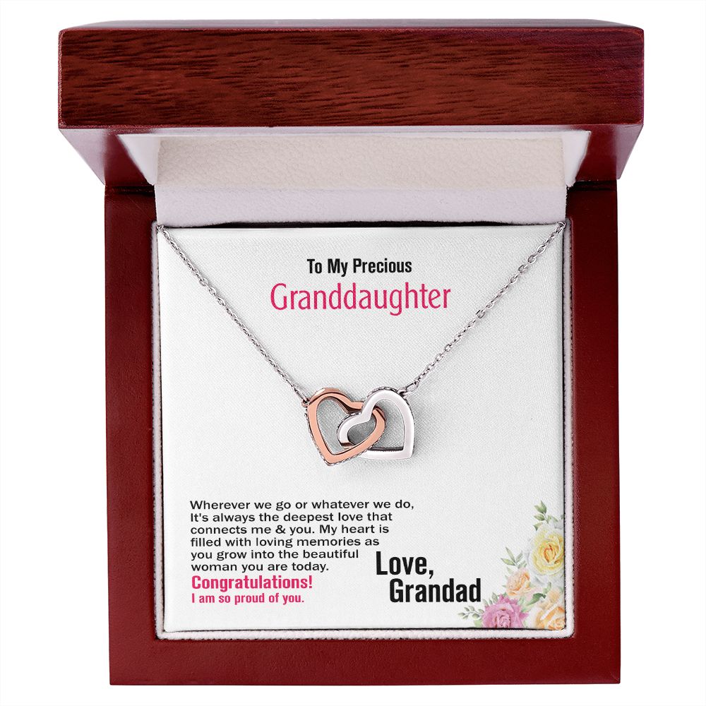 To My Precious Granddaughter, Love Grandad, Interlocking Hearts Necklace, Jewelry Gift - YERTIZZ.COM