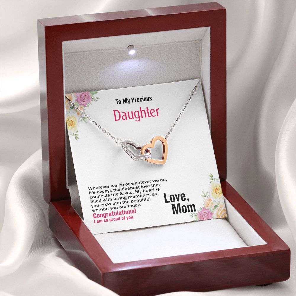 To My Precious Daughter, Love Mom, Interlocking Hearts Necklace, Jewelry Gift