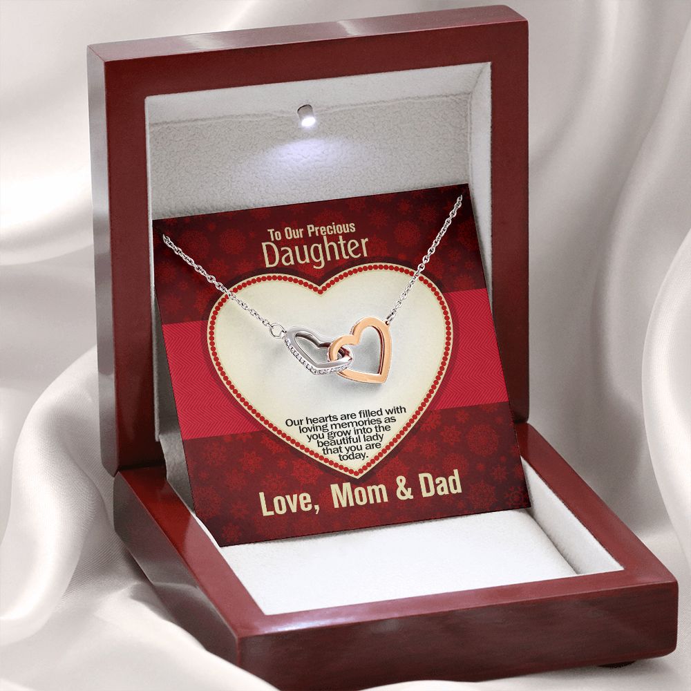 To Our Precious Daughter, Love Mom & Dad, Interlocking Hearts Necklace, Jewelry, Gift - YERTIZZ.COM