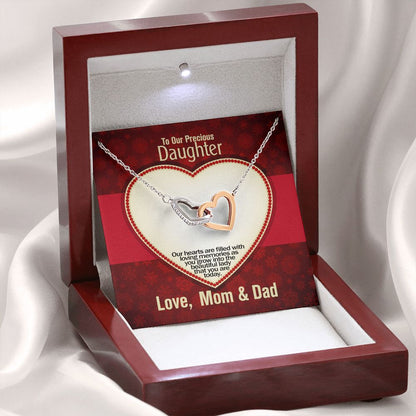To Our Precious Daughter, Love Mom & Dad, Interlocking Hearts Necklace, Jewelry, Gift - YERTIZZ.COM