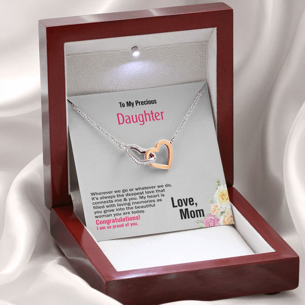 To My Precious Daughter, Love Mom, Interlocking Hearts Necklace, Jewelry Gift