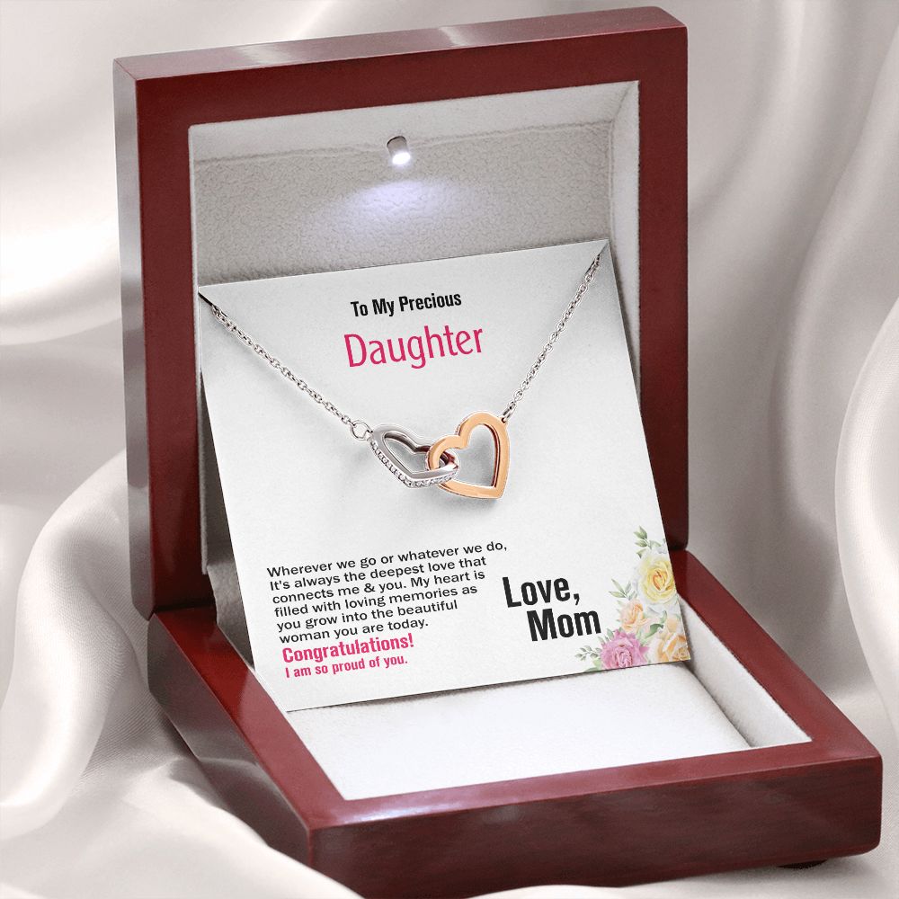 To My Precious Daughter, Love Mom, Interlocking Hearts Necklace, Jewelry Gift