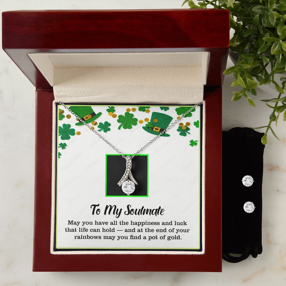 To My Soulmate, St. Patrick's Day, Alluring Beauty Necklace, Cubic Zirconia Earring Set - YERTIZZ.COM