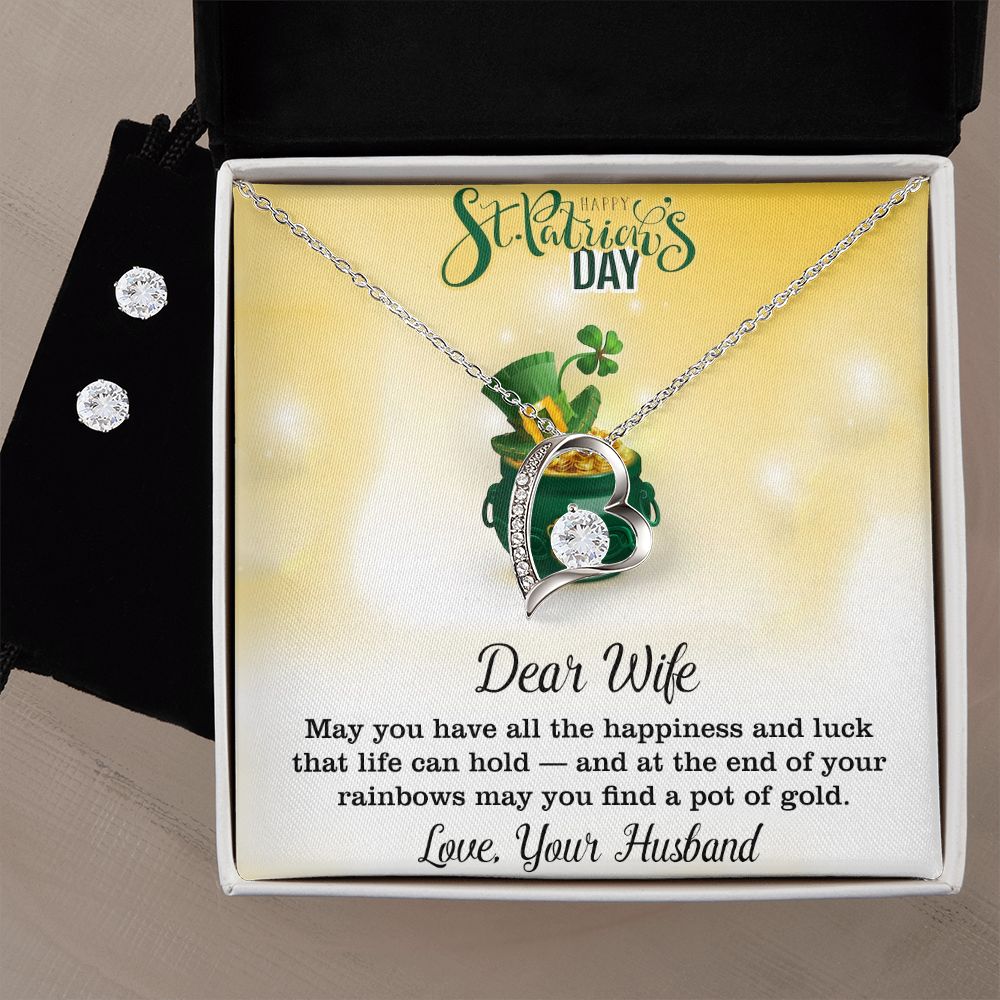 Dear Wife, Love, Your Husband, St Patricks Day, Forever Love Necklace, CZ Earrings - YERTIZZ.COM