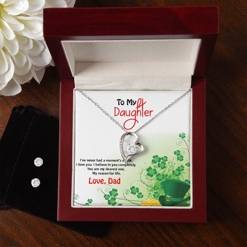 To My Daughter, St. Patrick's Day, Forever Love Necklace, CZ Earrings - YERTIZZ.COM