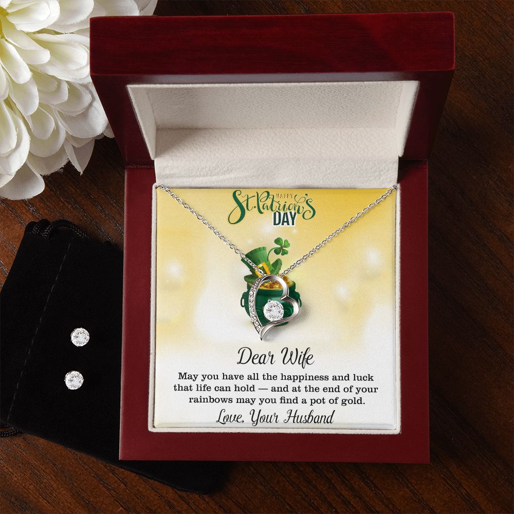Dear Wife, Love, Your Husband, St Patricks Day, Forever Love Necklace, CZ Earrings - YERTIZZ.COM