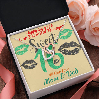 Two Hearts Interlocking Necklace, Jewelry, Gift, Sweet 16, Mom & Dad, Birthday - YERTIZZ.COM