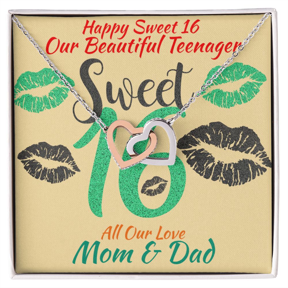 Two Hearts Interlocking Necklace, Jewelry, Gift, Sweet 16, Mom & Dad, Birthday - YERTIZZ.COM