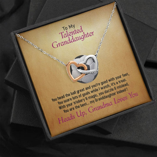 To My Talented Granddaughter-Grandma Loves You, Interlocking Hearts Necklace, Jewelry Gift