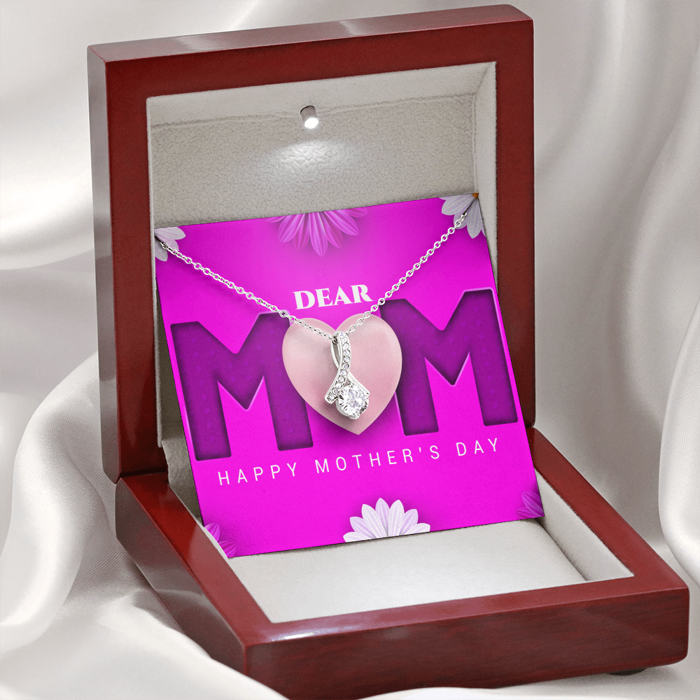 Mother's Day, Gift, Alluring Beauty Necklace, Jewelry, Ribbon shaped, Pendant, 7mm, Cubic Zirconia, 14K White Gold, 18-22in adjustable chain