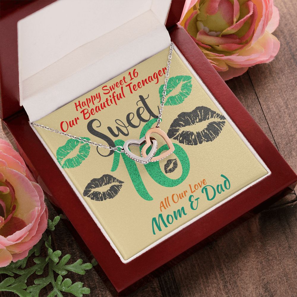 Two Hearts Interlocking Necklace, Jewelry, Gift, Sweet 16, Mom & Dad, Birthday - YERTIZZ.COM