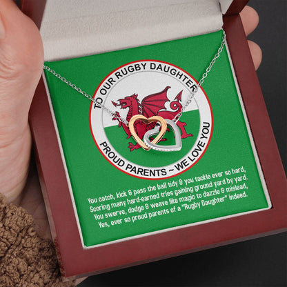 To Our Rugby Daughter, From Proud Parents, Interlocking Hearts Necklace